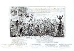 The Spa Fields Orator Hunting for Popularity to Do-Good!!!, udgivet af J. Sidebotham, 1817 af George Cruikshank