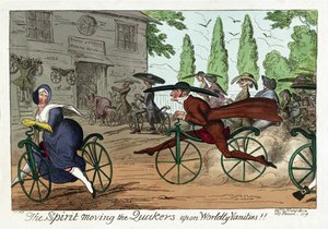 The Spirit moving the Quakers upon Worldly Vanities!!, pub. 1819 (håndfarvet gravering) af George Cruikshank