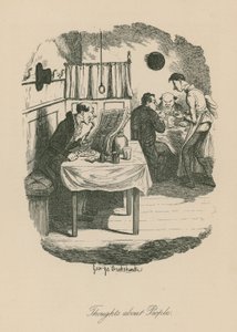 Tanker om mennesker, muligvis baseret på en scene fra Sketches af Boz (Charles Dickens) af George Cruikshank