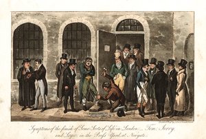 Tom, Jerry og Logic in the Press Yard, Newgate-fængslet, London, 1821 af George Cruikshank