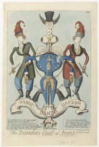 To klædte aber holder et mannequineformet våben The Dandies Coat of Arms (titel på objekt) af George Cruikshank