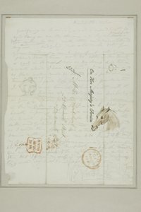 Uden titel (Cruikshank-brev med skitser af hestehoved) af George Cruikshank