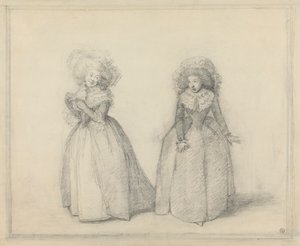 To damer, der står i samtale, formentlig en scene fra et teaterstykke