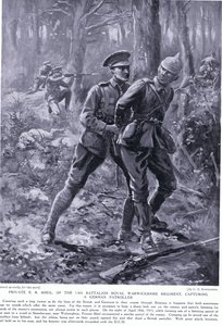 Menig BR Shiel tildelte DCM for at fange en tysk patrulje i Belgien april 1915 af George Derville Rowlandson