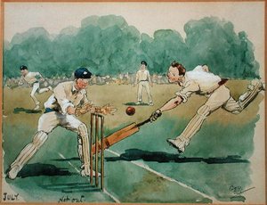 Juli måned: Cricket (pen & blæk og akvarel på papir)