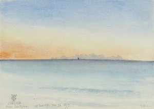Korsika fra San Remo ved solopgang, kl. 7.30 den 26. november 1877 (wc på papir)