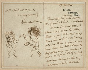 Brev med tegning af Whistler, der truer Du Maurier af George du Maurier