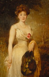 Portræt af en dame i en hvid kjole, 1909 af George Elgar Hicks