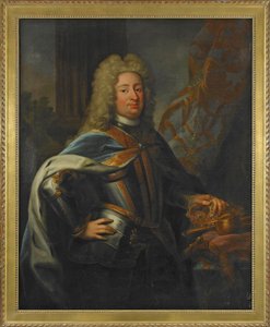 Portræt af Frederik I (Frederik I) (1676-1751) Konge af Sverige og Prins af Finland - Maleri af Georg Engelhard Schröder (1684-1750), olie på lærred (143x114,5 cm)