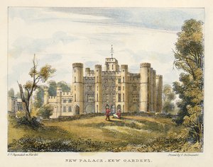 New Palace, Kew Gardens, plade 1 fra Kew Gardens: A Series of Twenty-Four Drawings on Stone, graveret af Charles Hullmandel (1789-1850) udgivet 1820 (håndkoloreret litho)