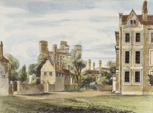 New Palace, fra Queens Garden, plade 4 fra Kew Gardens: A Series of Twenty-Four Drawings on Stone, graveret af Charles Hullmandel (1789-1850) udgivet 1820 (håndkoloreret litho)