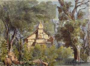 Stone House, Richmond Gardens, plade 23 fra Kew Gardens: A Series of Twenty-Four Drawings on Stone, indgraveret af Charles Hullmandel (1789-1850) udgivet 1820 (håndkoloreret litho)