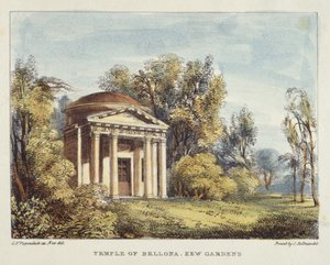 Temple of Bellona, Kew Gardens, plade 24 fra Kew Gardens: A Series of Twenty-Four Drawings on Stone, graveret af Charles Hullmandel (1789-1850) udgivet 1820 (håndkoloreret litho)