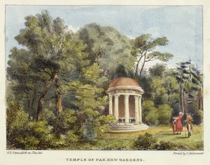 Temple of Pan, Kew Gardens, plade 12 fra Kew Gardens: A Series of Twenty-Four Drawings on Stone, indgraveret af Charles Hullmandel (1789-1850) udgivet 1820 (håndkoloreret litho)