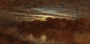 Twilight on the Avon, ruinerne af Kenilworth Castle i det fjerne (olie om bord) af George F. Teniswood