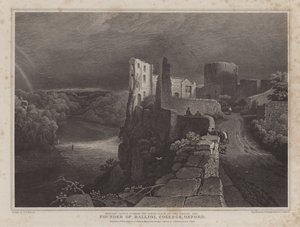Barnard Castle, Durham, fødested for John Balliol, grundlægger af Balliol College, Oxford (gravering) af George Fennel (after) Robson