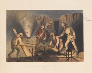 ?Sappere på arbejde i batterierne?, 1857