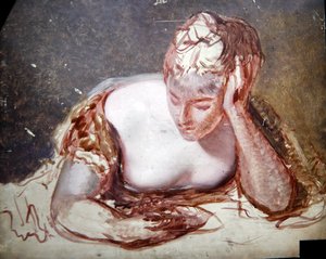 Girl Reading, ca. 1850 (olie på bord) af George Frederic Watts