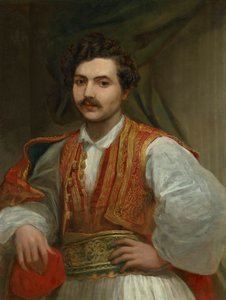 Portræt af Nicolas Ionides (1815-1873), halvfigur, i græsk klædedragt af George Frederic Watts