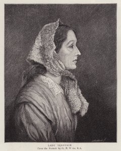 Portræt af Emily Tennyson, Lady Tennyson, hustru til den engelske digterpristager Alfred, Lord Tennyson (litho) af George Frederick (after) Watts
