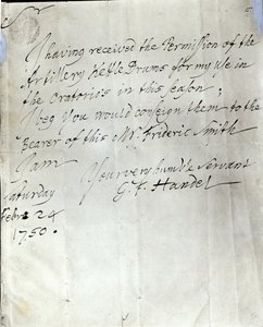 Brev fra George Frederick Handel dateret den 24. februar 1750 af George Frederick Handel