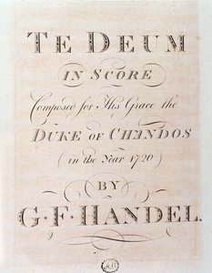 Titelside på partitur af Te deum af GF Handel af George Frederick Handel