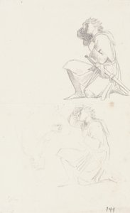 Studier af en knælende ridder (grafit) af George Frederick Watts