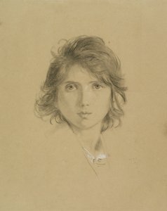 Studie til hovedet på en dreng i Peasants of the Campagne under vintage, ca. 1860 (sort kridt forhøjet med hvid) af George Frederick Watts