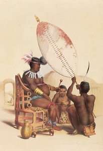Mpande, zuluernes konge, omgivet af sine krigere af George French Angas