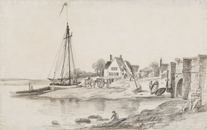Bourne Bridge og Ostrich Creek ud for floden Orwell med "The Ostrich" pub