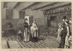 Paris-udstillingen, det hollandske hus, forberedelse til en dåb i Friesland af George Goodwin Kilburne