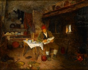 A Rustic Home: Reading the News, 1855 af George Hardy