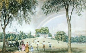 Afternoon Rainbow - Boston Common fra Charles Street Mall, Boston, Massachusetts, ca. 1830-40 (akvarel på papir)