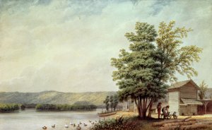 Cirro Cumulus - Houses on a Tobacco Plantation, Virginia, ca. 1830-40 (akvarel på papir)