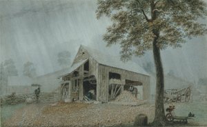 Rainstorm, Cider Mill at Redding, Connecticut, ca. 1840 (akvarel og gouache på hvidt vævet papir) af George Harvey