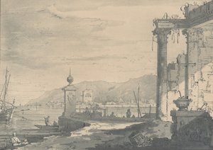 En kystscene med en klassisk ruin til højre, 1811. af George Hawkins