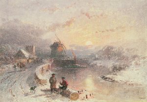 Vinterlandskab: Solnedgang, 1800-tallet