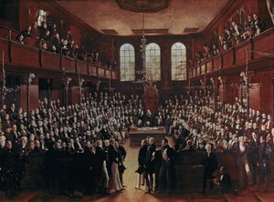 UNDERHUSET: Det første reformerede underhus under flytningen af adressen... (olie) af George Hayter