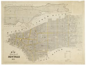 Kort over byen New-York, 1854 (gravering, blæk på papir.)