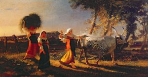 Italienske bondekvinder i Campagna, der kører en okse