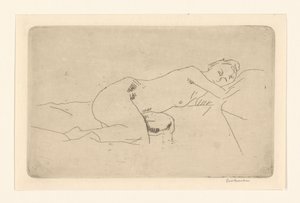Liggende nøgen kvinde af George Hendrik Breitner (signed by artist)