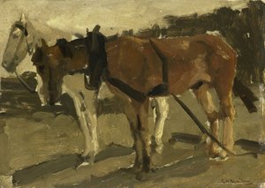 En brun og en hvid hest i Scheveningen af George Hendrik Breitner
