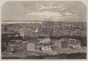 Fuglesigte over byen Washington, med Capitol i forgrunden