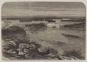 Fremskridt for prinsen af Wales i Canada, udsigt over en del af byen og floden Ottawa, fra Barrack Hill, stedet for de nye parlamentsbygninger af George Henry Andrews