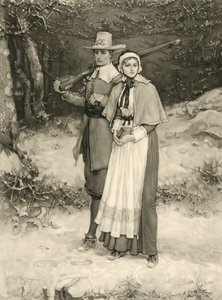 Puritansk par på vej til søndagsgudstjeneste, indgraveret af Thomas Gold Appleton, 1885