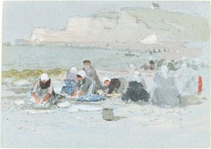 Vaskekvinder på stranden ved Etretat af George Henry Boughton