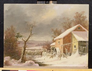Gammel mølle om vinteren, 1861 (olie på træpanel)