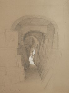 Uden titel - Artists studio, Rom, 1886 (grafit forhøjet med hvid gouache på brunt vævet papir) af George Henry Hall