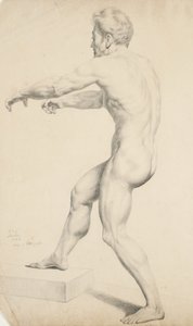 Uden titel - Mand nøgen kopieret fra et litografi, 1842 (grafit på gulfarvet papir)
