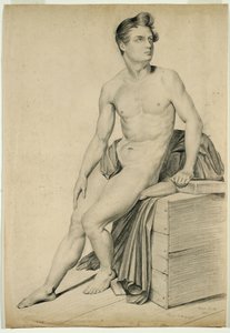 Uden titel - Mand nøgen kopieret fra et litografi, 1842 (grafit på gulfarvet papir)
